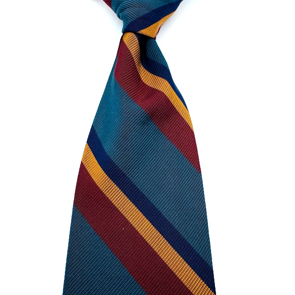 VTG Ferrell Reed Silk Tie Men 60x4 Green Gold REPP Striped Designer Hand Made